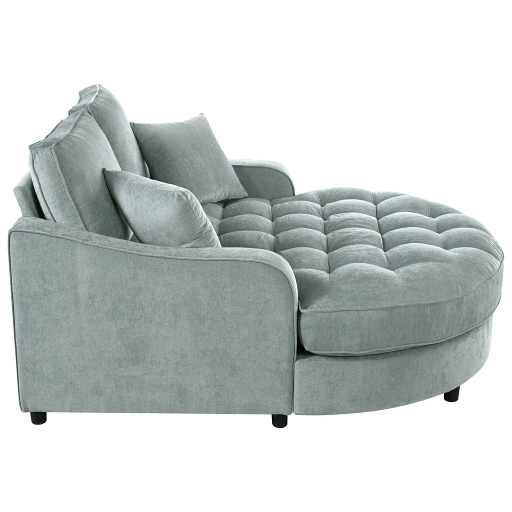 Divano Letto Chaise Longue in ciniglia, Divano Imbottito con Schienale Trapuntato e 2 Cuscini Rimovibili per Soggiorno