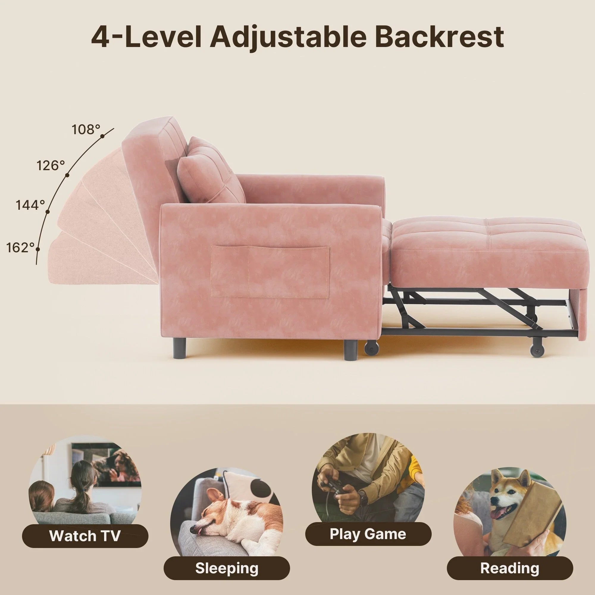 Divano letto trasformabile 3-in-1, Poltrona letto estraibile, Letto pieghevole convertibile per soggiorno