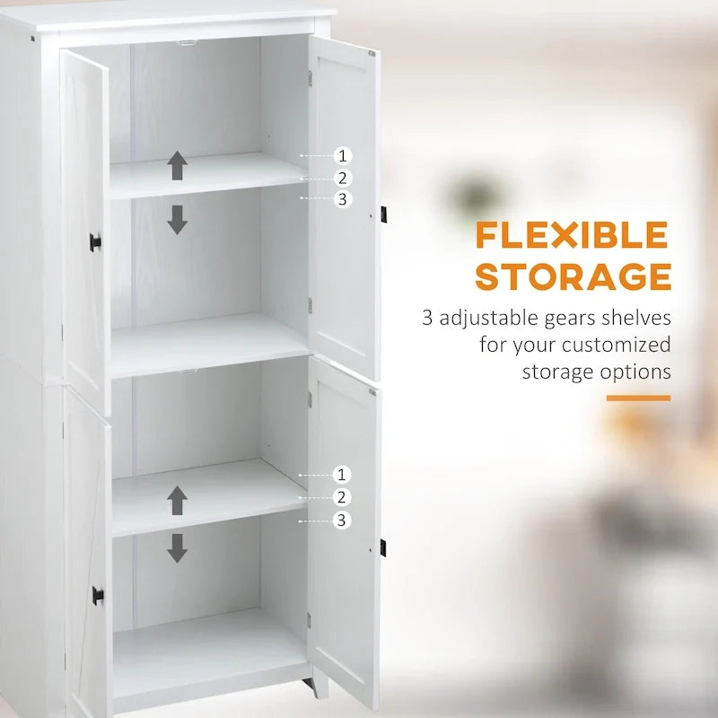 HOMCOM Mobile Dispensa da Cucina Autoportante a 4 Ante, Armadietto Contenitore con 4 Ripiani Regolabili, Bianco