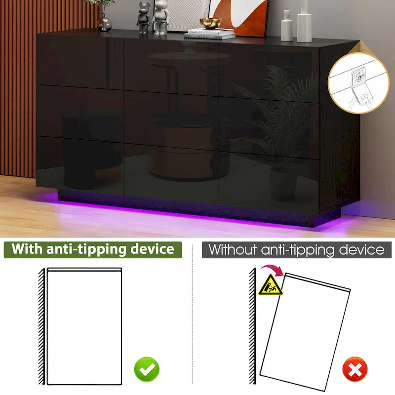 Cassettiera a 9 cassetti per camera da letto con luce