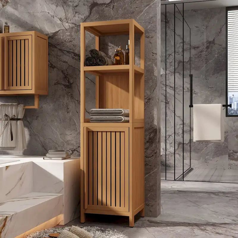 Mobile bagno alto 52 a 1 anta in legno naturale con ripiano a giorno