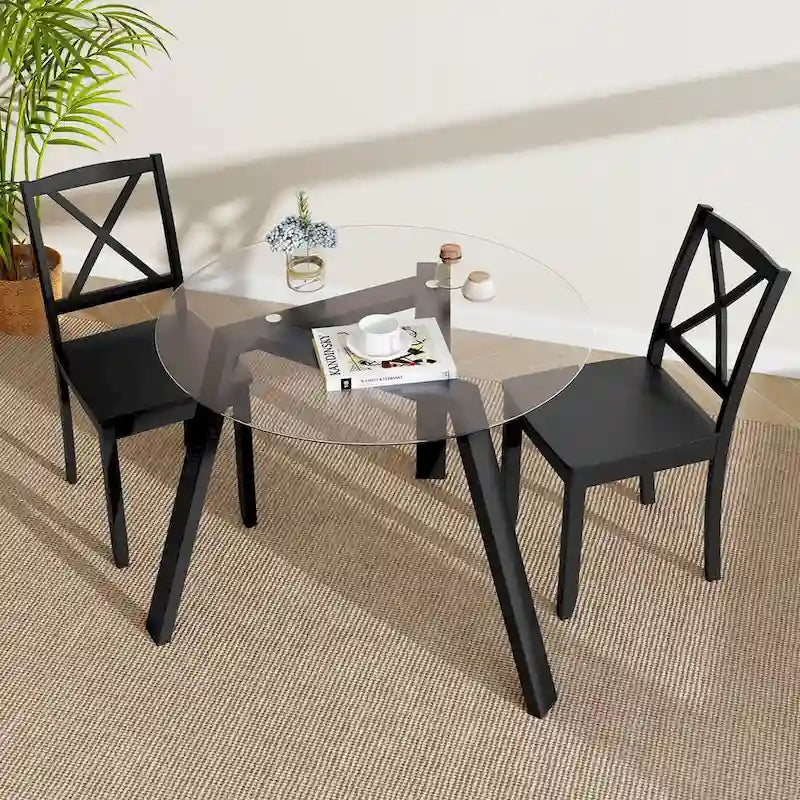 Tavolo da Pranzo Rotondo in Vetro Costway 36 per 4 Persone con Vetro Temperato - Vedi Dettagli