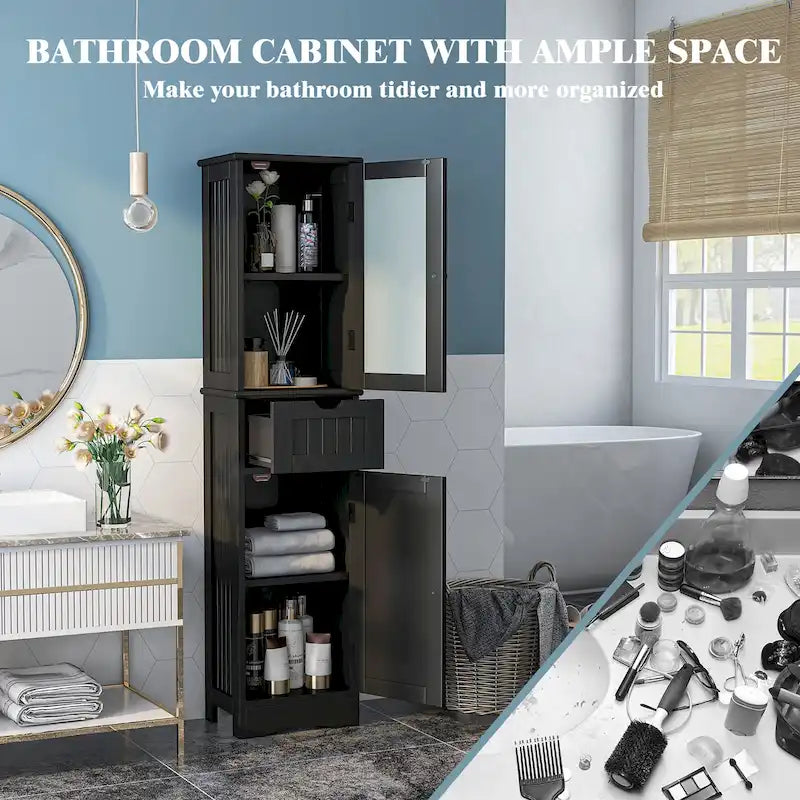 Colonna da bagno alta, autoportante, con ante e cassetto