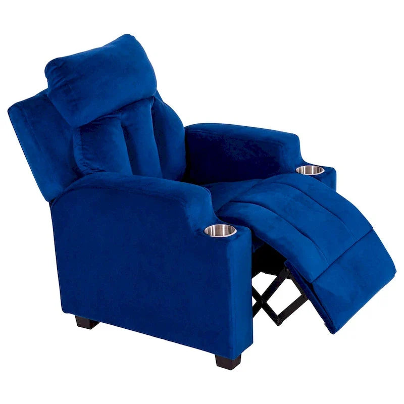Poltrona reclinabile deluxe per bambini con poggiapiedi, poggiatesta e 2 portabicchieri, in microfibra, per bambini dai 3 anni in su