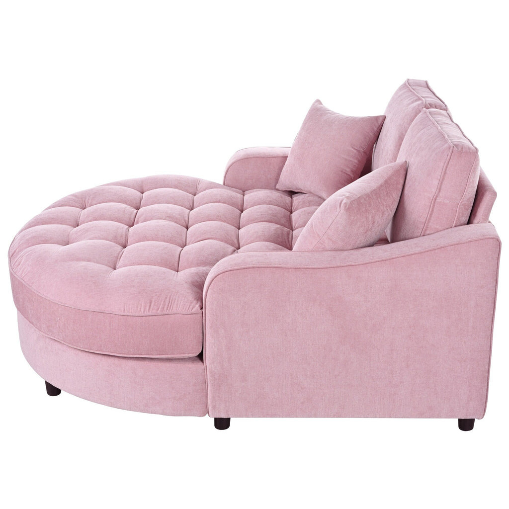 Divano Letto Chaise Longue in ciniglia, Divano Imbottito con Schienale Trapuntato e 2 Cuscini Rimovibili per Soggiorno