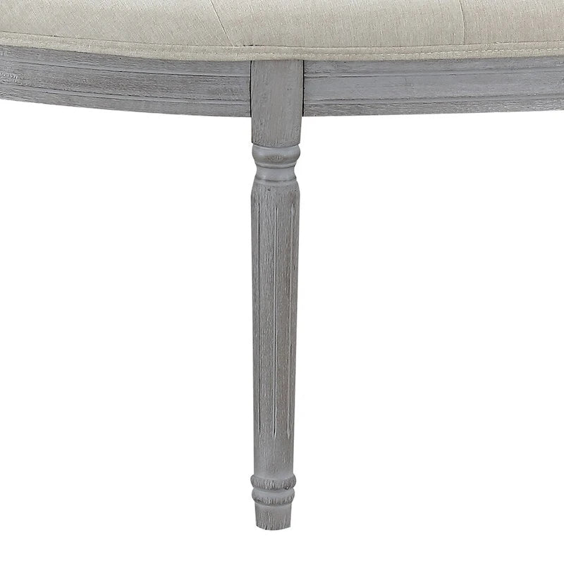 Panca imbottita trapuntata beige con gambe in legno - 55L x 20A