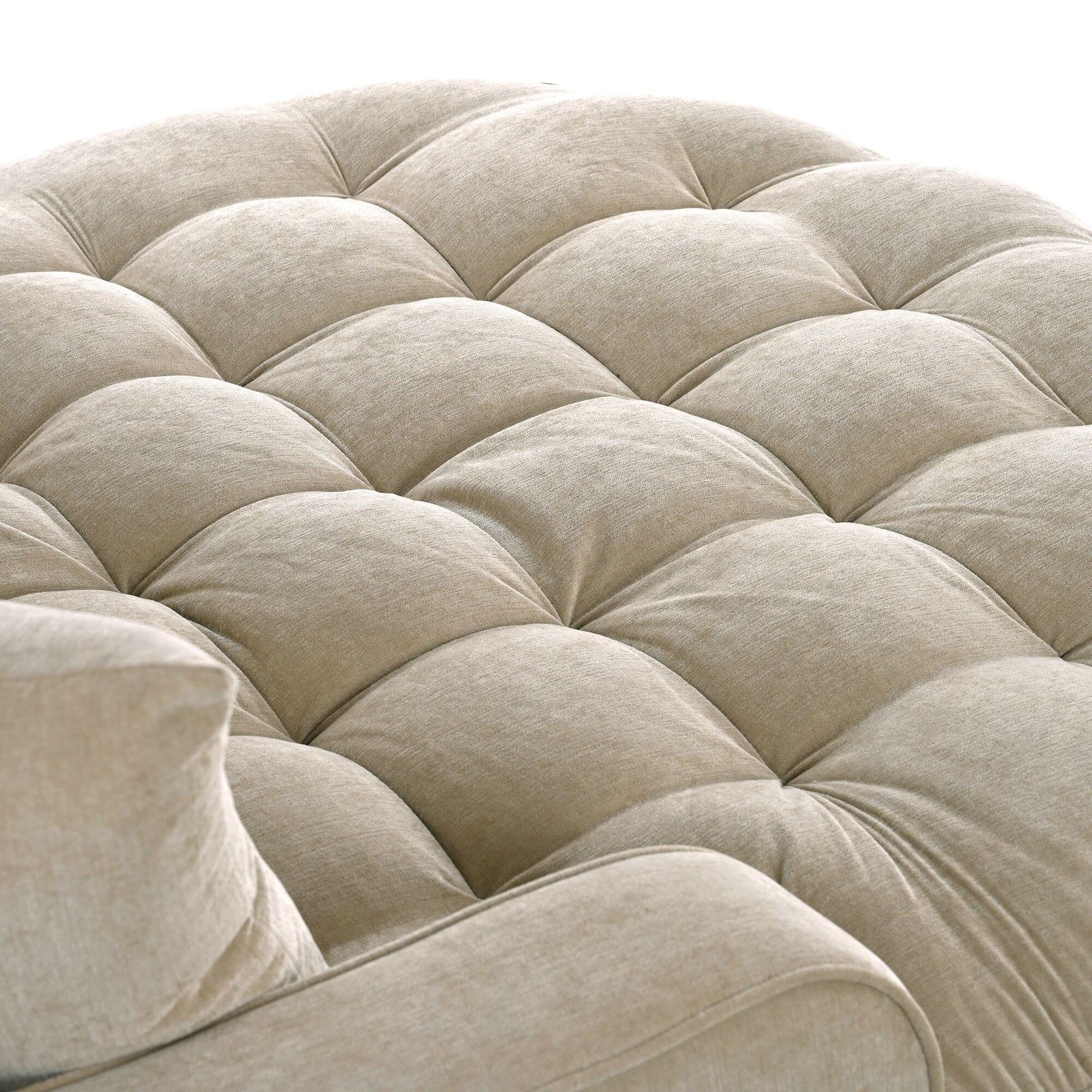 Divano Letto Chaise Longue in ciniglia, Divano Imbottito con Schienale Trapuntato e 2 Cuscini Rimovibili per Soggiorno