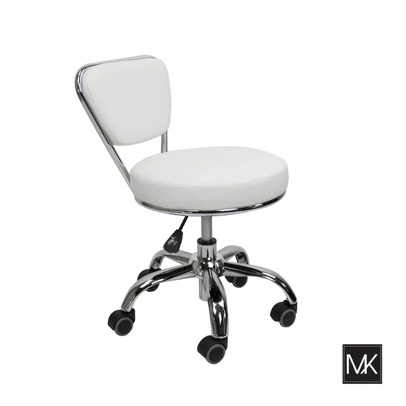 Sgabello basso Dayton con schienale regolabile da 13 a 15, rotelle, bianco - N/A