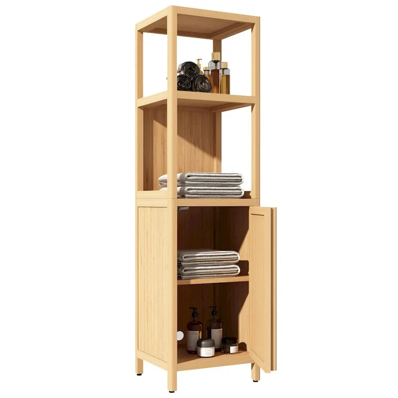 Mobile bagno alto 52 a 1 anta in legno naturale con ripiano a giorno