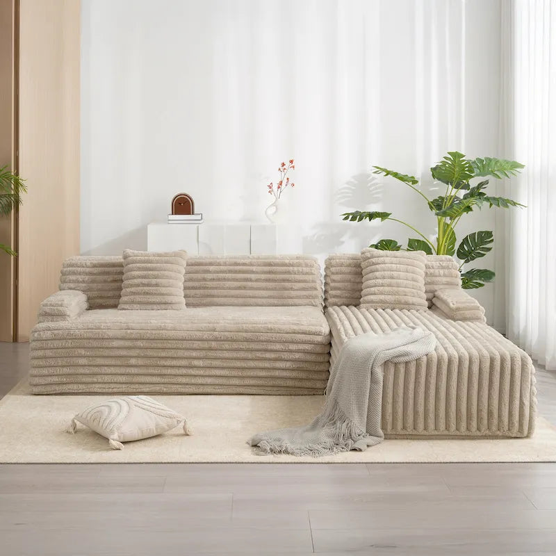 Divano componibile Cloud, divano moderno imbottito con 2 cuscini decorativi, divano combinabile liberamente, divano componibile a L