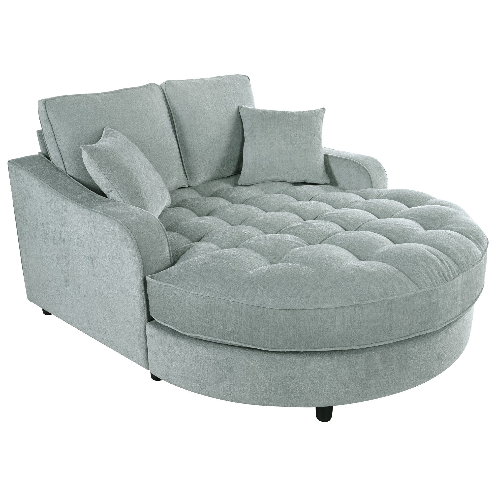 Divano Letto Chaise Longue in ciniglia, Divano Imbottito con Schienale Trapuntato e 2 Cuscini Rimovibili per Soggiorno