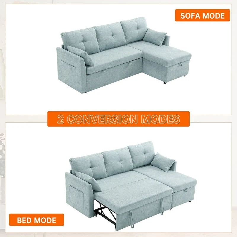Divano Sezionale a L con Chaise Reversibile, Rivestimento in Velluto a Coste/Ciniglia, con Bracciolo Portaoggetti e Tasca Laterale