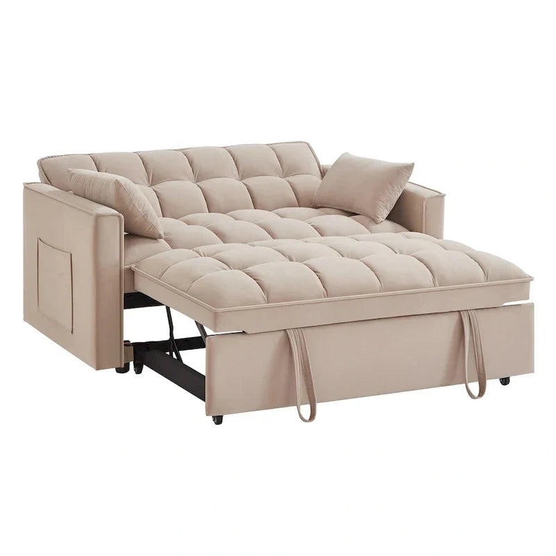Divano Letto Estraibile 4-in-1 - Divanetto in Velluto - Divano Letto Convertibile con Schienale Reclinabile, 2 Tasche Laterali