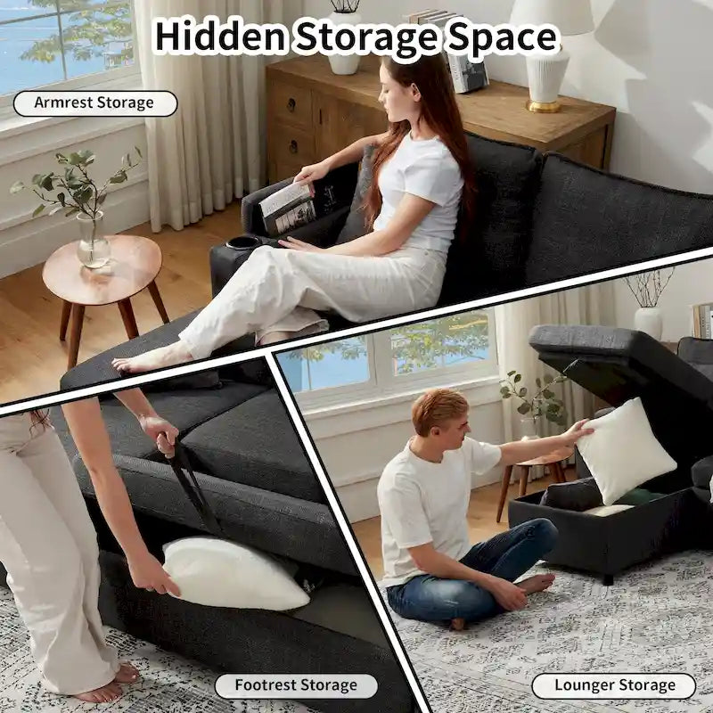 Divano letto a L da 80", Divano letto a scomparsa, Divano letto convertibile con penisola reversibile