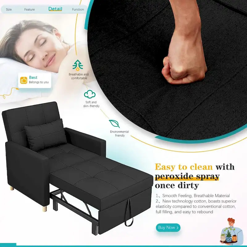 AECOJOY Poltrona Letto 3 in 1 con Cuscino e Schienale Convertibile