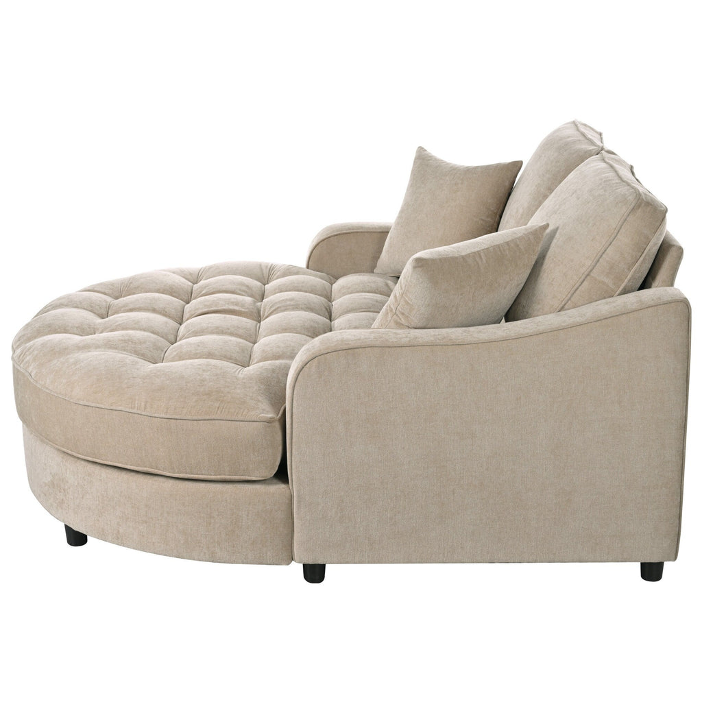 Divano Letto Chaise Longue in ciniglia, Divano Imbottito con Schienale Trapuntato e 2 Cuscini Rimovibili per Soggiorno