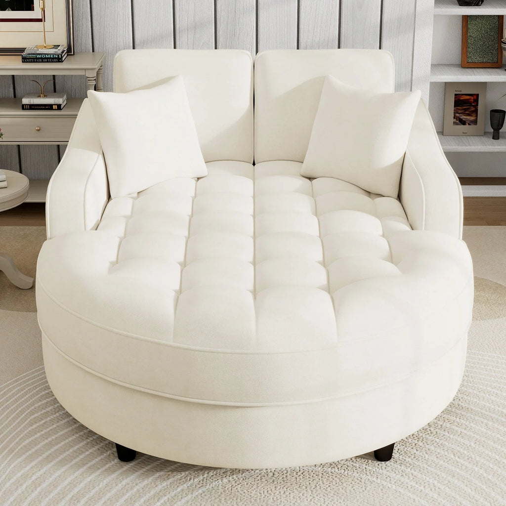 Divano Letto Chaise Longue in ciniglia, Divano Imbottito con Schienale Trapuntato e 2 Cuscini Rimovibili per Soggiorno