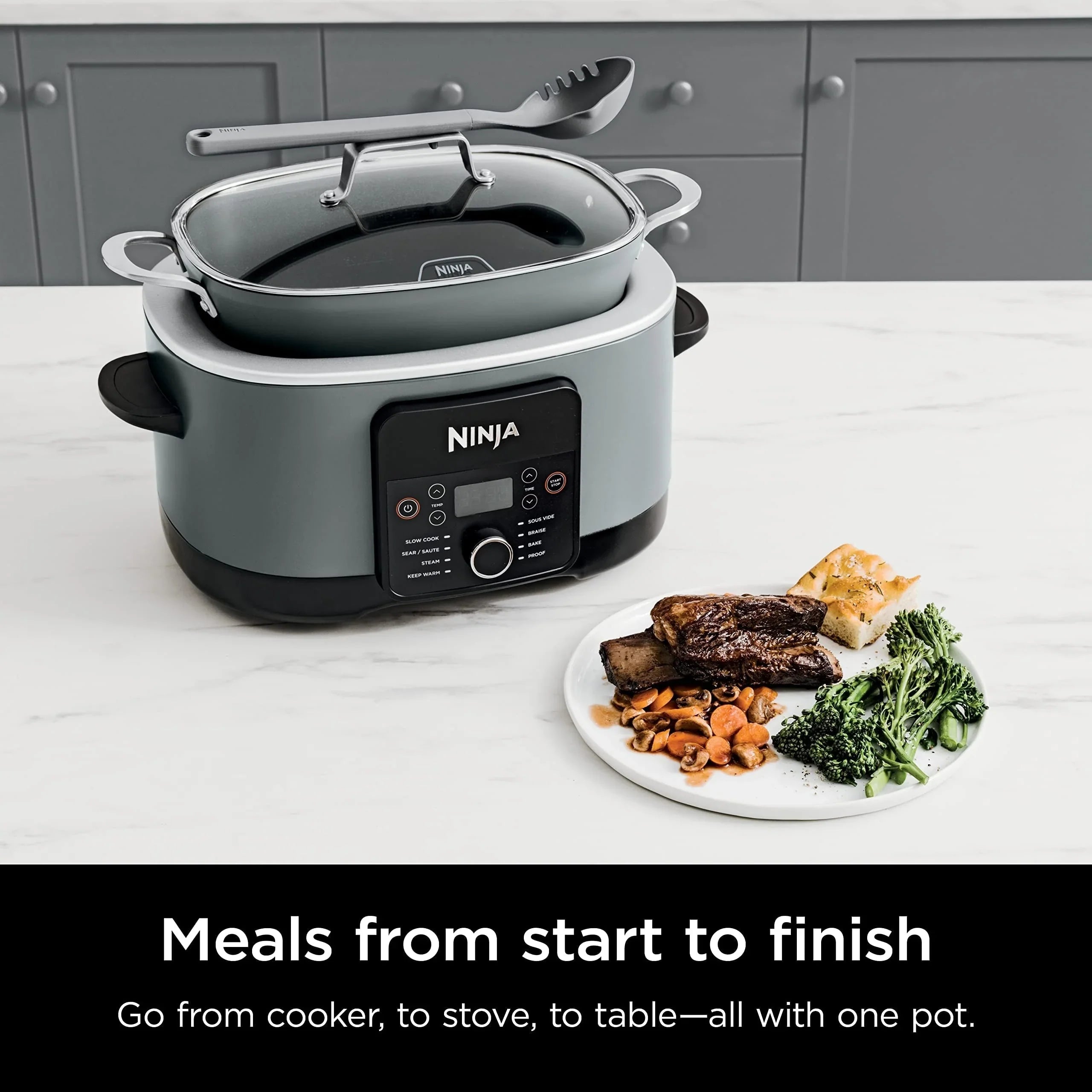 Multi-Cooker da 8,5 litri, con 8 funzioni in 1: Slow Cooker, Pentola Olandese, Vaporiera, Coperchio in Vetro, Cucchiaio Integrato, Pentola Adatta al Forno fino a 260°C