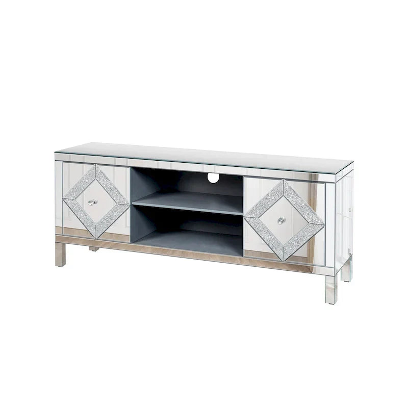 Mobile TV da 59 pollici con ante a specchio a forma di diamante e spazio di archiviazione, per TV fino a 65 pollici