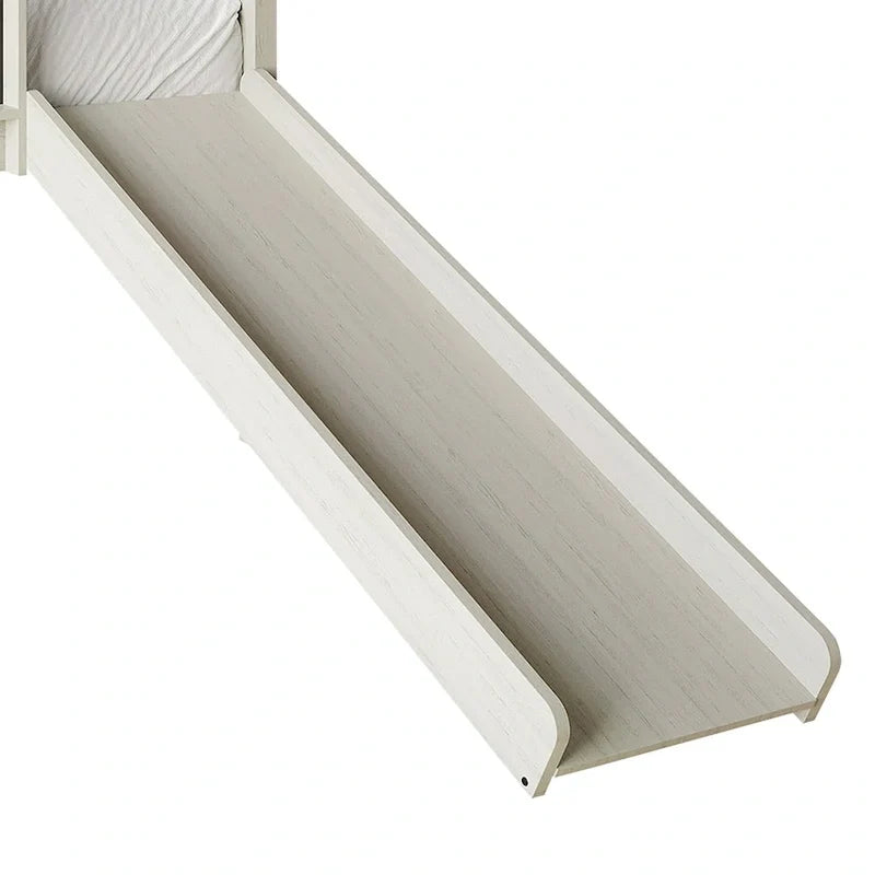 Letto a soppalco basso classico singolo CraftPorch con lavagna, scivolo e scaletta