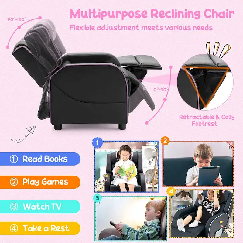 Poltrona Reclinabile Ergonomica Gymax per Bambini in Pelle con Poggiapiedi