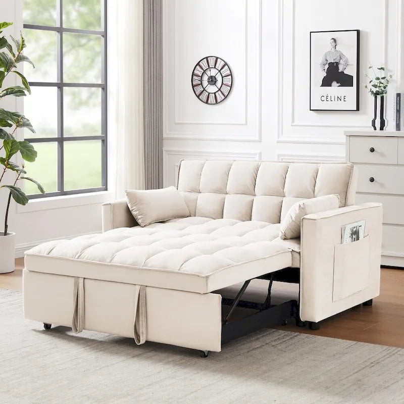 Divano letto 3 in 1 in velluto convertibile con letto estraibile e schienale reclinabile