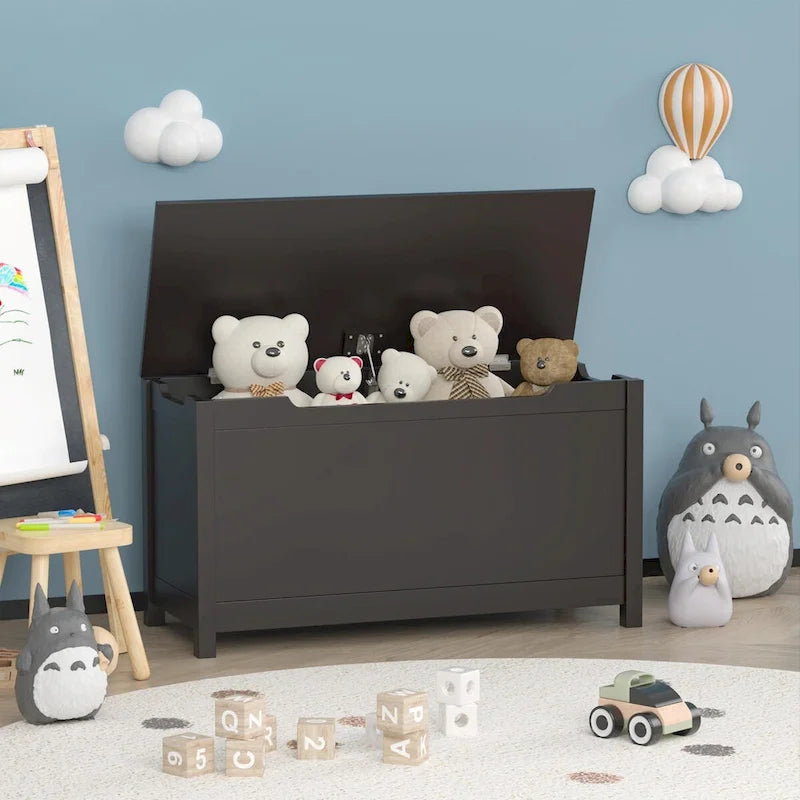 Contenitore portagiochi in legno per bambini con coperchio incernierato di sicurezza, per bambini dai 3 anni in su