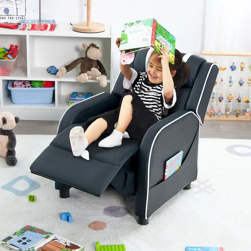 Poltrona Reclinabile Ergonomica Gymax per Bambini in Pelle con Poggiapiedi