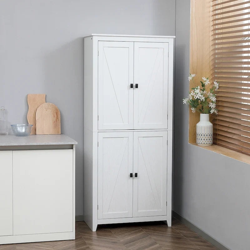 HOMCOM Mobile Dispensa da Cucina Autoportante a 4 Ante, Armadietto Contenitore con 4 Ripiani Regolabili, Bianco
