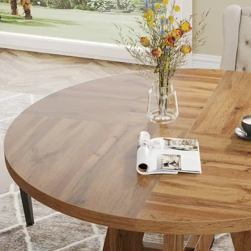 Tavolo da pranzo rotondo da 47 pollici per 4 persone, in legno stile rustico per cucina sala da pranzo soggiorno