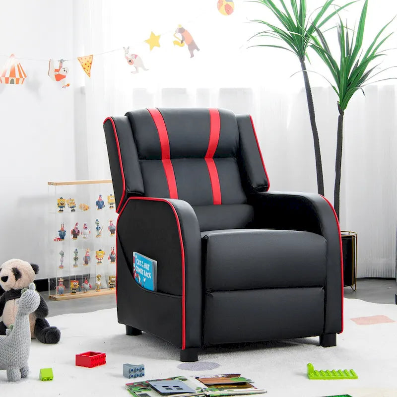 Poltrona Reclinabile Ergonomica Gymax per Bambini in Pelle con Poggiapiedi