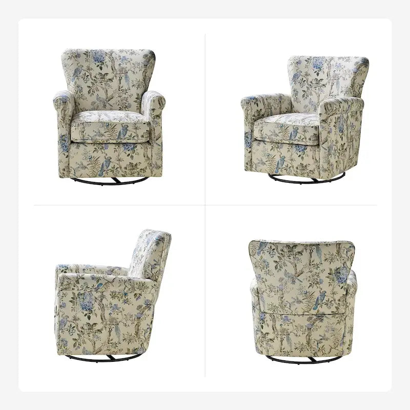Poltrona girevole a dondolo Georg Comfortable Floral Fabric con braccioli arrotolati di HULALA HOME