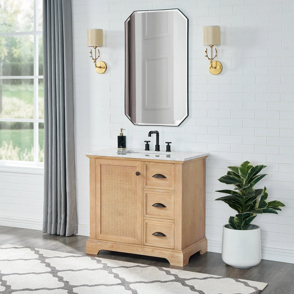 Mobile bagno Hervas con top in marmo naturale senza specchio