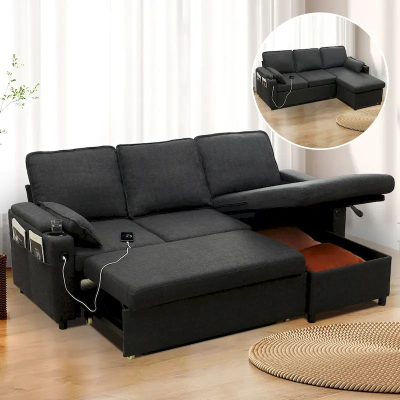 Divano letto a L da 80", Divano letto a scomparsa, Divano letto convertibile con penisola reversibile