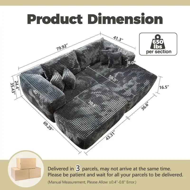 Divano componibile moderno HOOOWOOO in peluche a L con pouf rimovibile