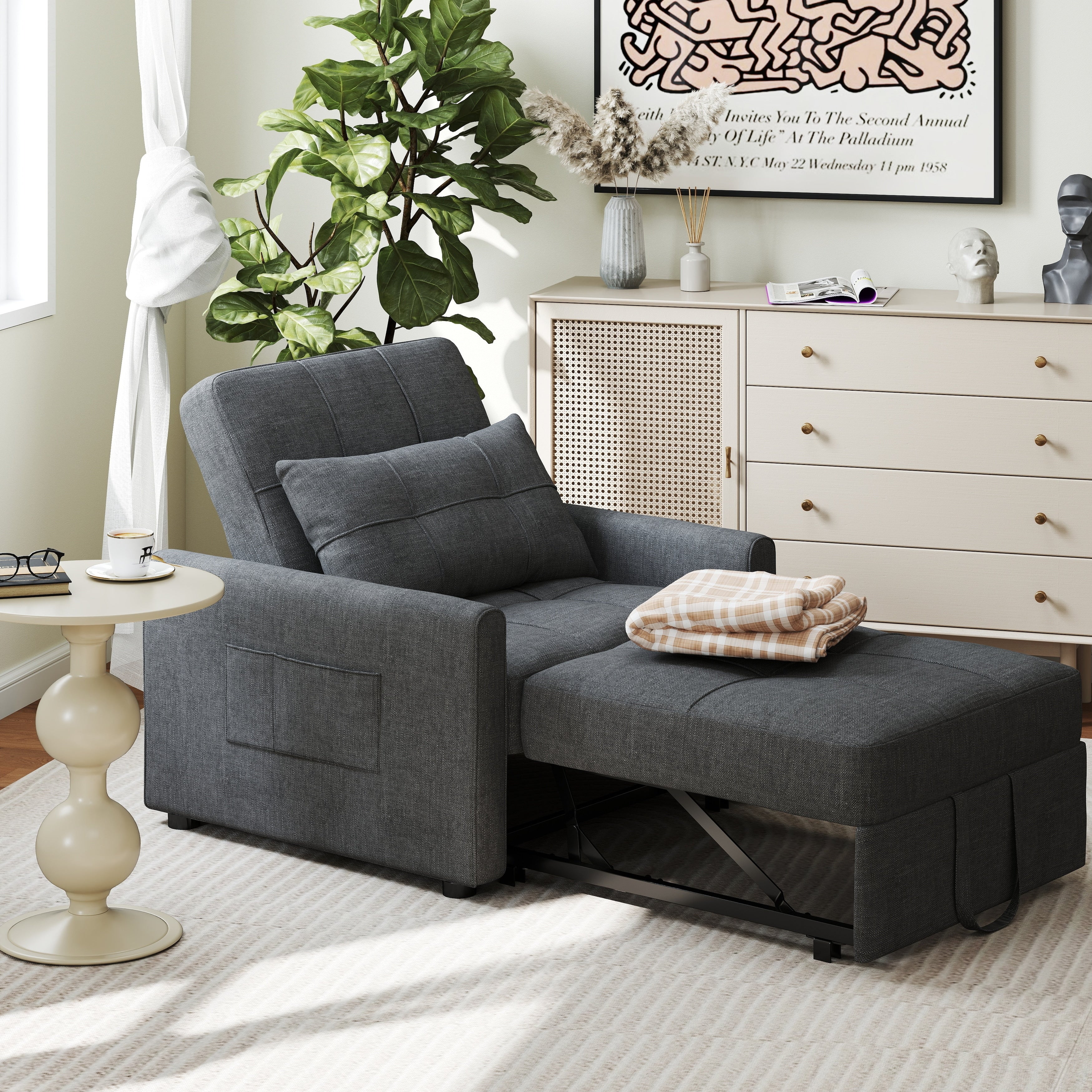 Divano letto trasformabile 3-in-1, Poltrona letto estraibile, Letto pieghevole convertibile per soggiorno