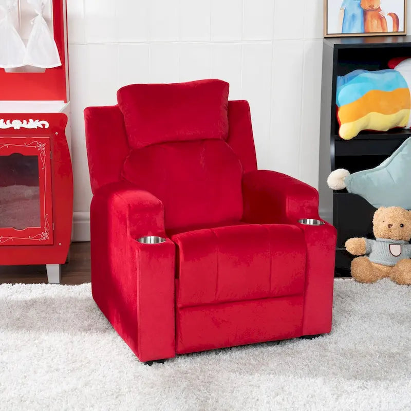 Poltrona reclinabile deluxe per bambini con poggiapiedi, poggiatesta e 2 portabicchieri, in microfibra, per bambini dai 3 anni in su