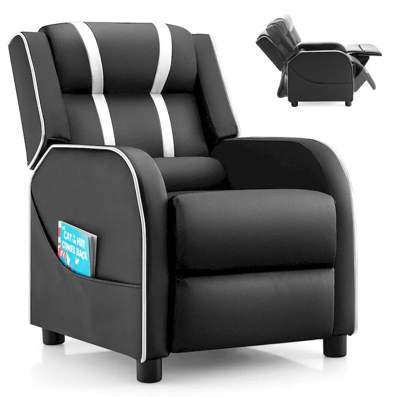 Poltrona Reclinabile Ergonomica Gymax per Bambini in Pelle con Poggiapiedi