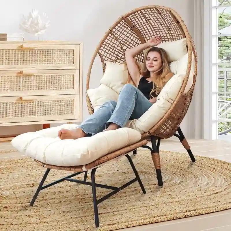 Sedia a Uovo da Interno FINCATI, Sedia a Uovo da Esterno da 440 libbre, Sedia a Uovo Oversize con Ottomana, Sedia a Uovo di Lusso Accogliente con Poggiapiedi