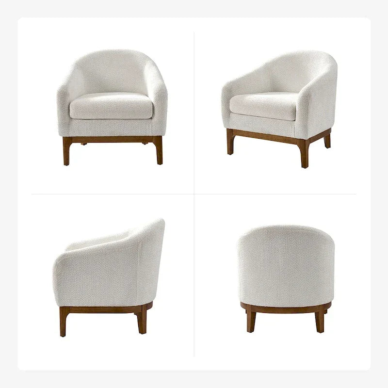 Poltrona a botte Augus Modern Boucle con gambe in legno massello di HULALA HOME
