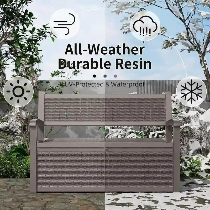 Panca contenitore in resina per tutte le stagioni con scomparto nascosto e chiudibile a chiave - Design effetto rattan, capacità 227 kg, contenitore da 265 litri