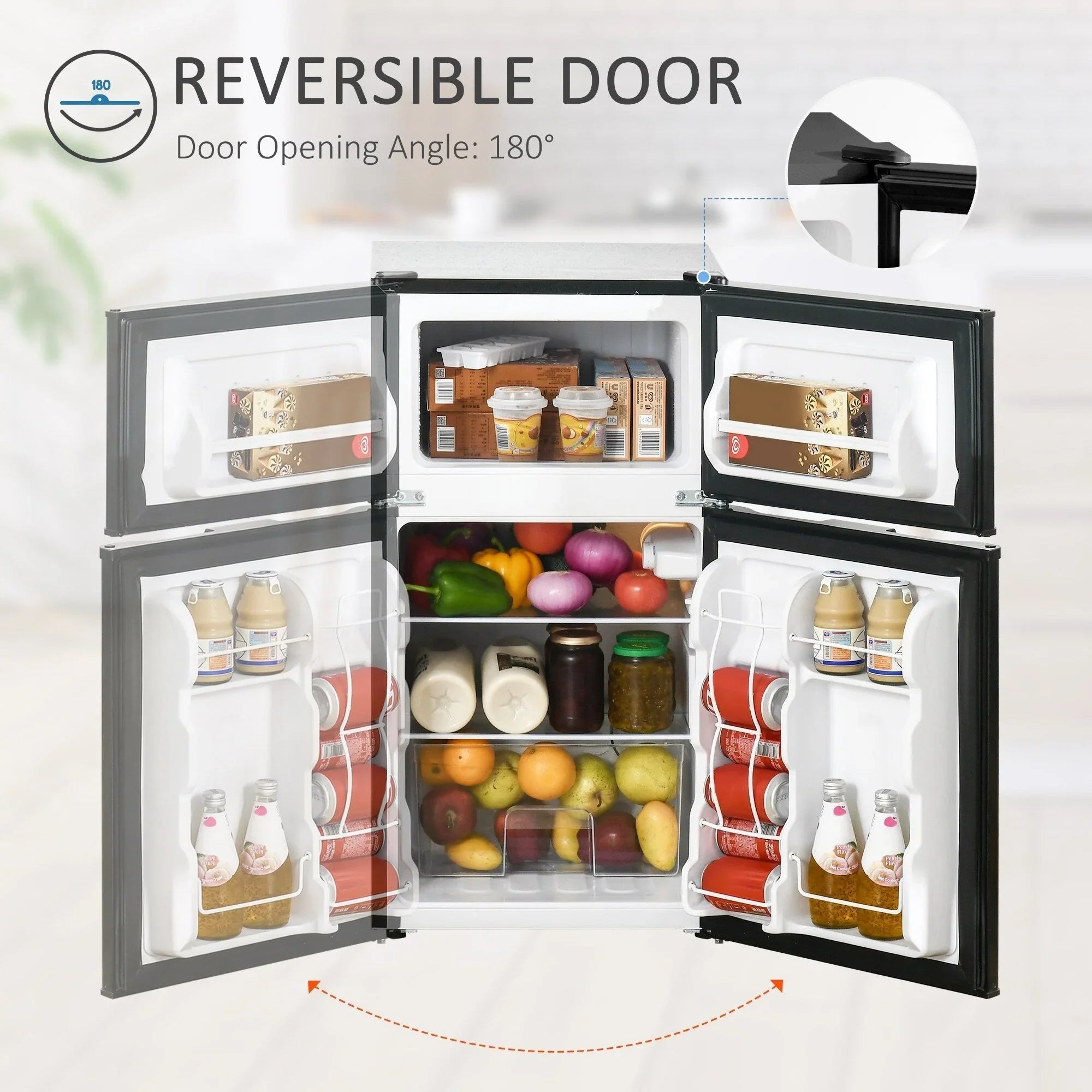 HOMCOM Mini Frigorifero a Doppia Porta con Congelatore, Frigo Compatto da 90 litri con Ripiano Regolabile, Termostato Regolabile
