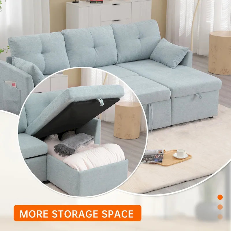 Divano Sezionale a L con Chaise Reversibile, Rivestimento in Velluto a Coste/Ciniglia, con Bracciolo Portaoggetti e Tasca Laterale