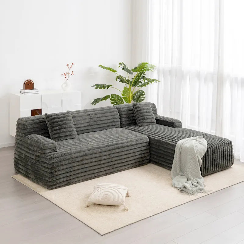 Divano componibile Cloud, divano moderno imbottito con 2 cuscini decorativi, divano combinabile liberamente, divano componibile a L