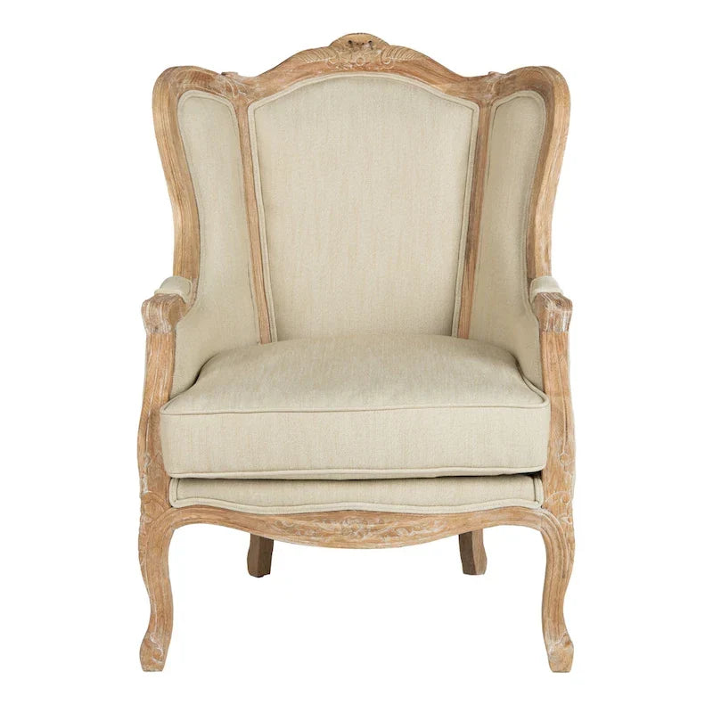 Poltrona con orecchioni Kali Oak in lino naturale - 34Lx34Px40H