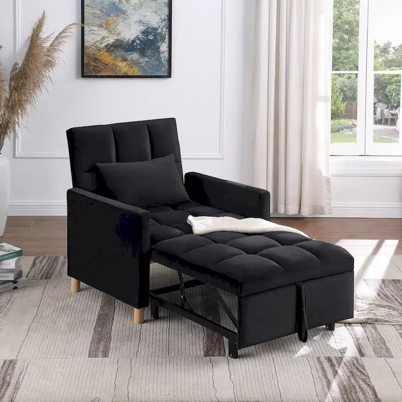 Divano letto 3 in 1 convertibile, poltrona e lettino, nero
