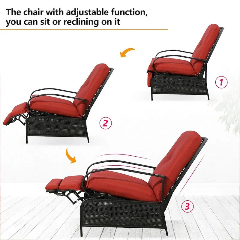 Poltrona Reclinabile Regolabile da Esterno con Cuscino - 38 (P) x 26.5 (L) x 38.5 (A) POLLICI