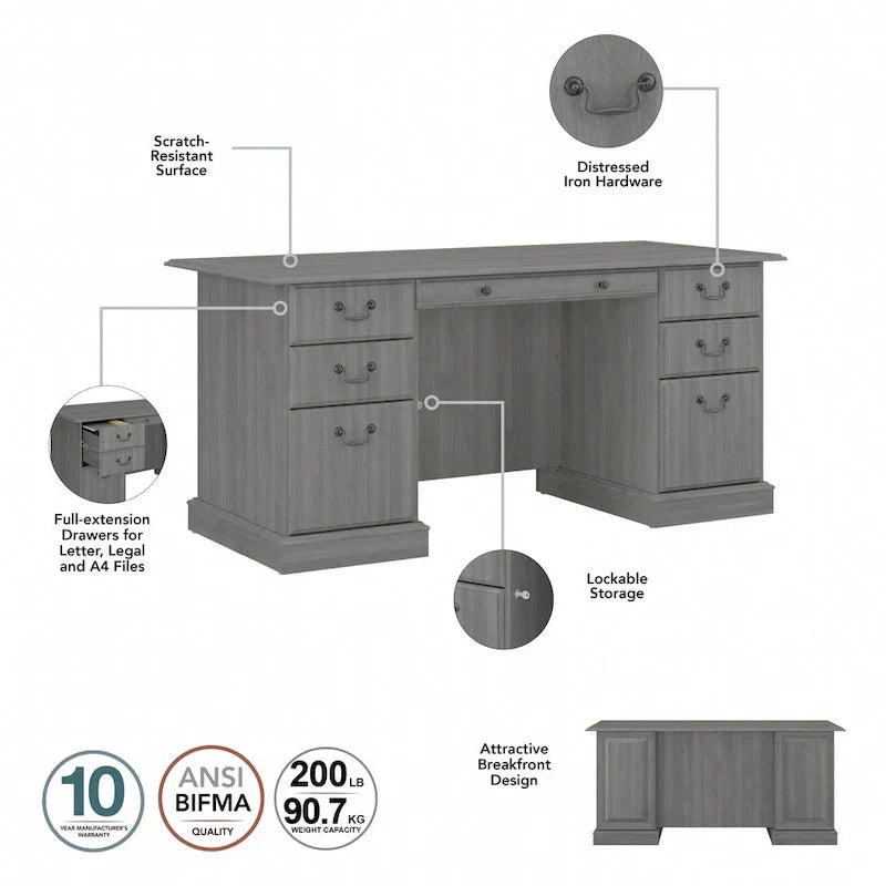 Scrivania Direzionale Bush Furniture Saratoga con Cassetti e Vani Contenitori