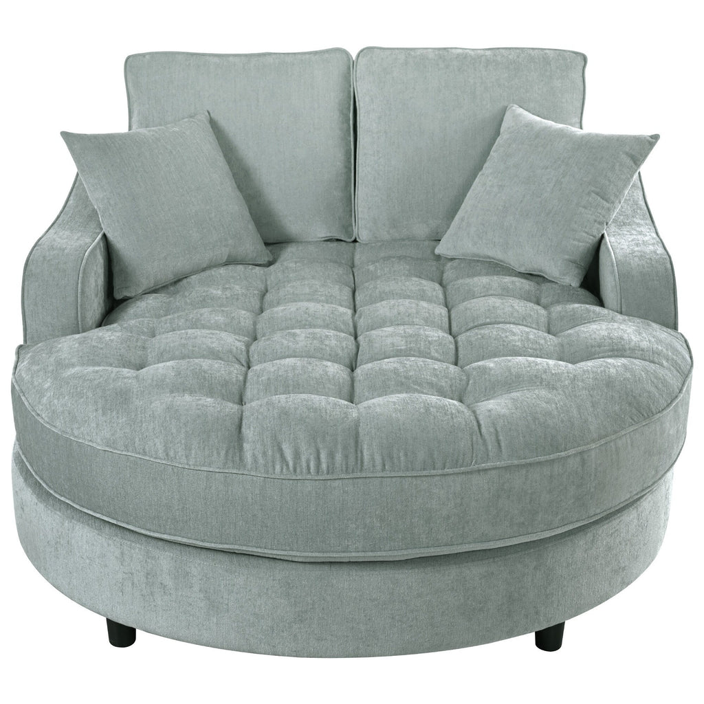 Divano Letto Chaise Longue in ciniglia, Divano Imbottito con Schienale Trapuntato e 2 Cuscini Rimovibili per Soggiorno