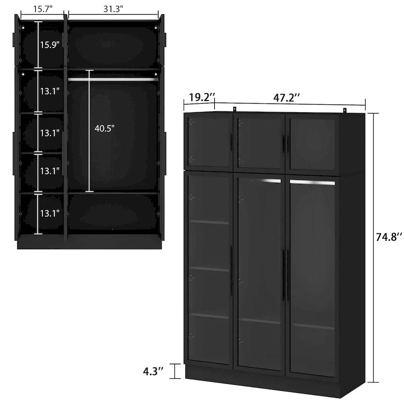 Armadio con ante in vetro da 120 cm con luce LED integrata